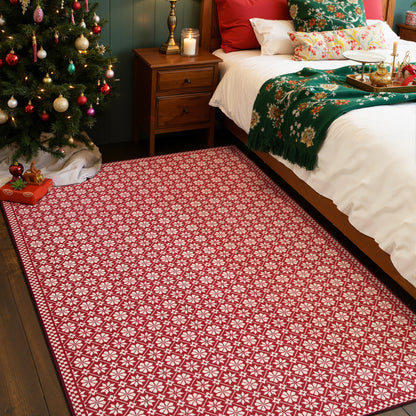 RUGKING Christmas Rug for Entryway Kitchen Knit Inspired Small Holiday Rug for Porch Bathroom Snowflake and Clover Printed Winter Xmas Decor Washable Doormat for Bedroom Non Slip
