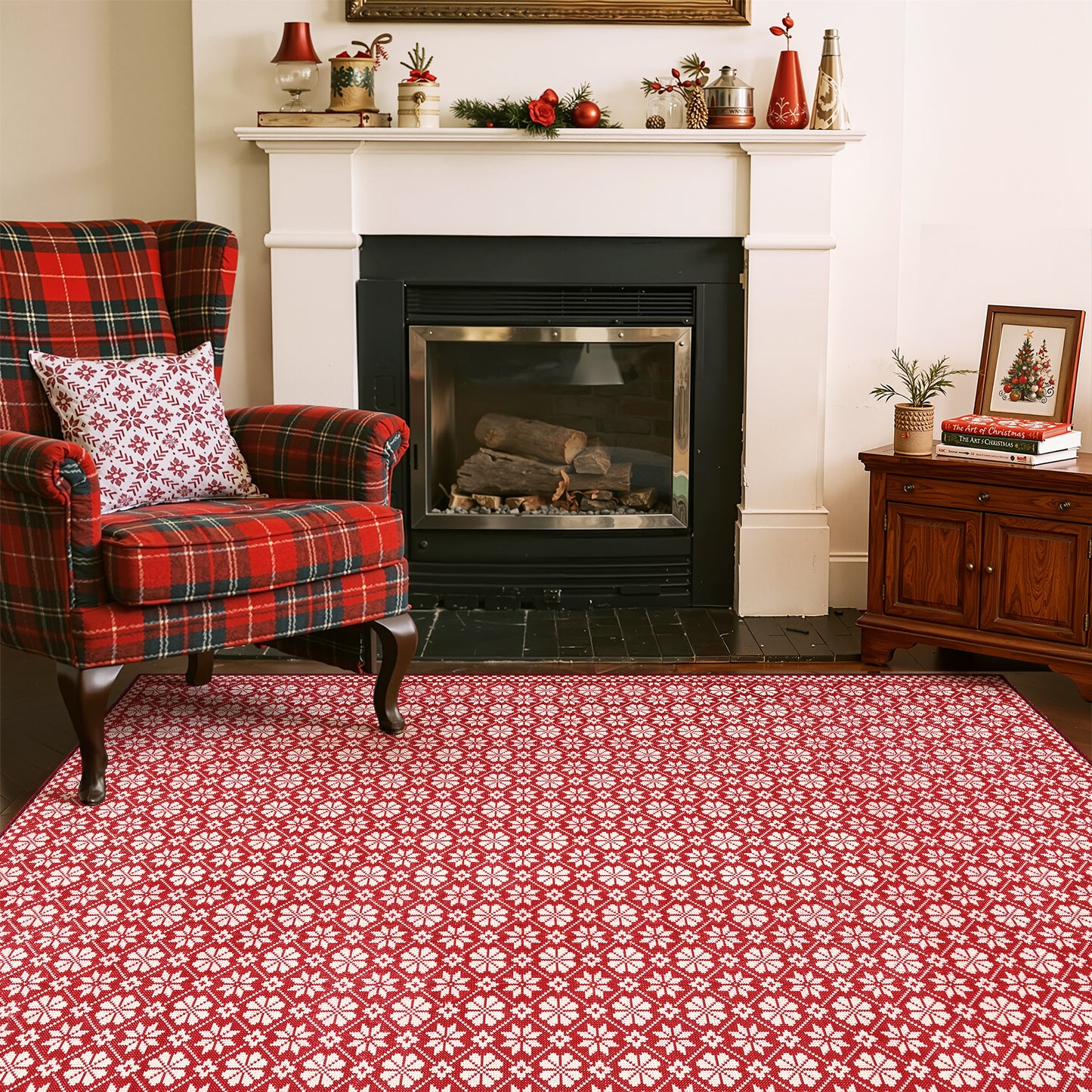 RUGKING Christmas Rug for Entryway Kitchen Knit Inspired Small Holiday Rug for Porch Bathroom Snowflake and Clover Printed Winter Xmas Decor Washable Doormat for Bedroom Non Slip