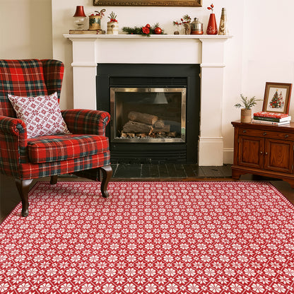 RUGKING Christmas Rug for Entryway Kitchen Knit Inspired Small Holiday Rug for Porch Bathroom Snowflake and Clover Printed Winter Xmas Decor Washable Doormat for Bedroom Non Slip