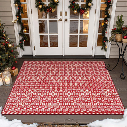 RUGKING Christmas Rug for Entryway Kitchen Knit Inspired Small Holiday Rug for Porch Bathroom Snowflake and Clover Printed Winter Xmas Decor Washable Doormat for Bedroom Non Slip