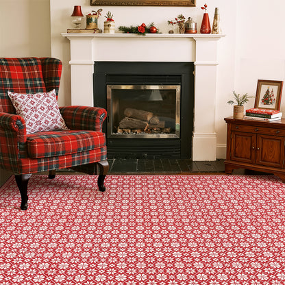 RUGKING Christmas Rug for Entryway Kitchen Knit Inspired Small Holiday Rug for Porch Bathroom Snowflake and Clover Printed Winter Xmas Decor Washable Doormat for Bedroom Non Slip