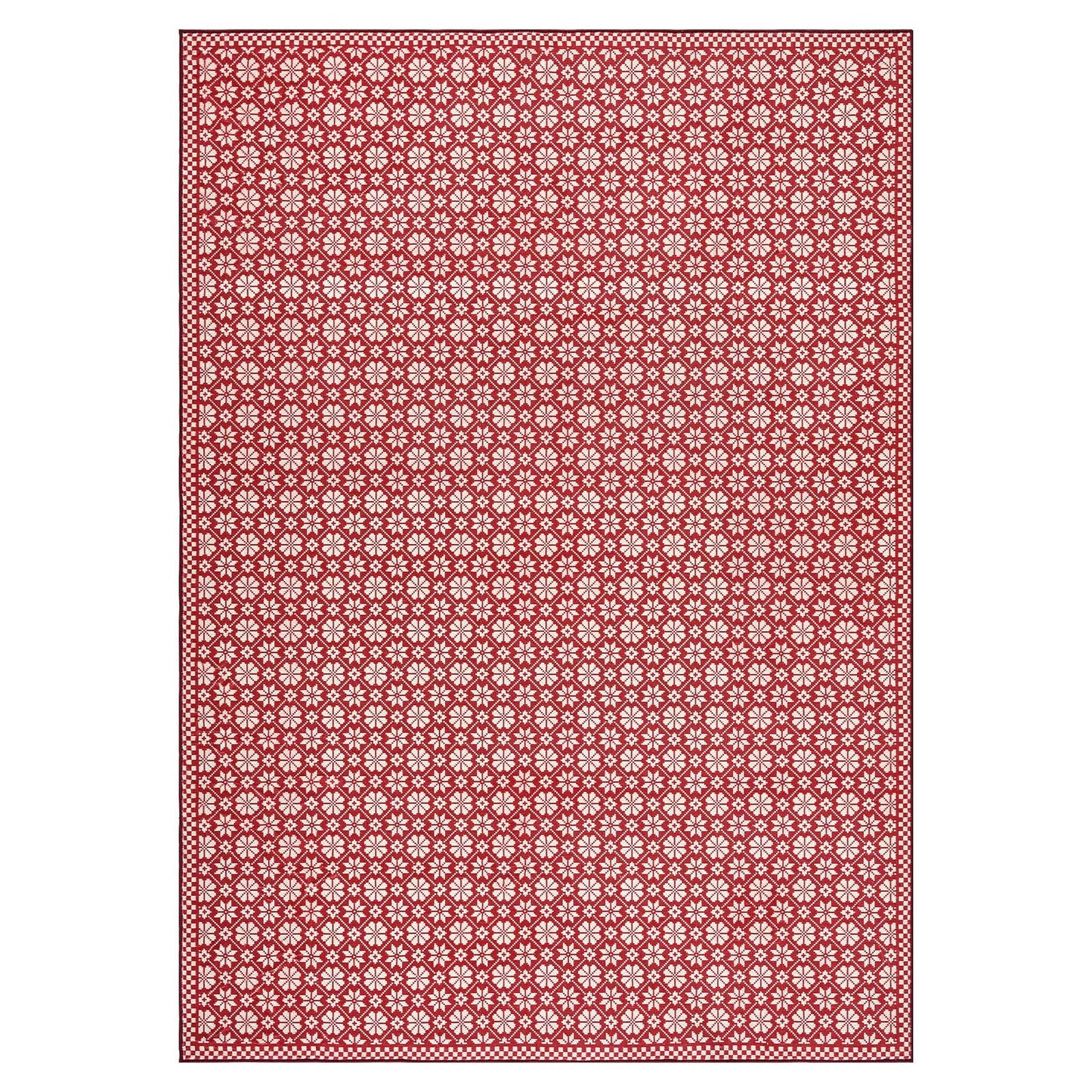RUGKING Farmhouse Christmas Door Mat Snowflake Washable Rug for Entryway Kitchen Holiday Decor Red and Ivory