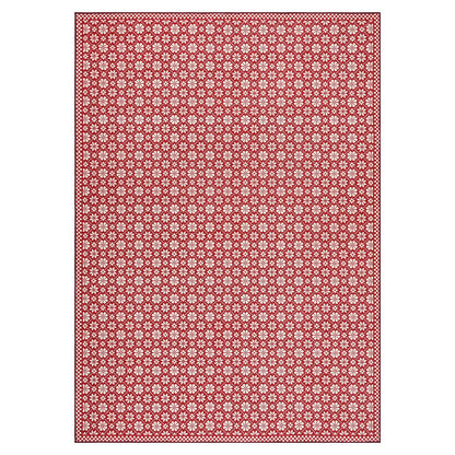 RUGKING Farmhouse Christmas Door Mat Snowflake Washable Rug for Entryway Kitchen Holiday Decor Red and Ivory