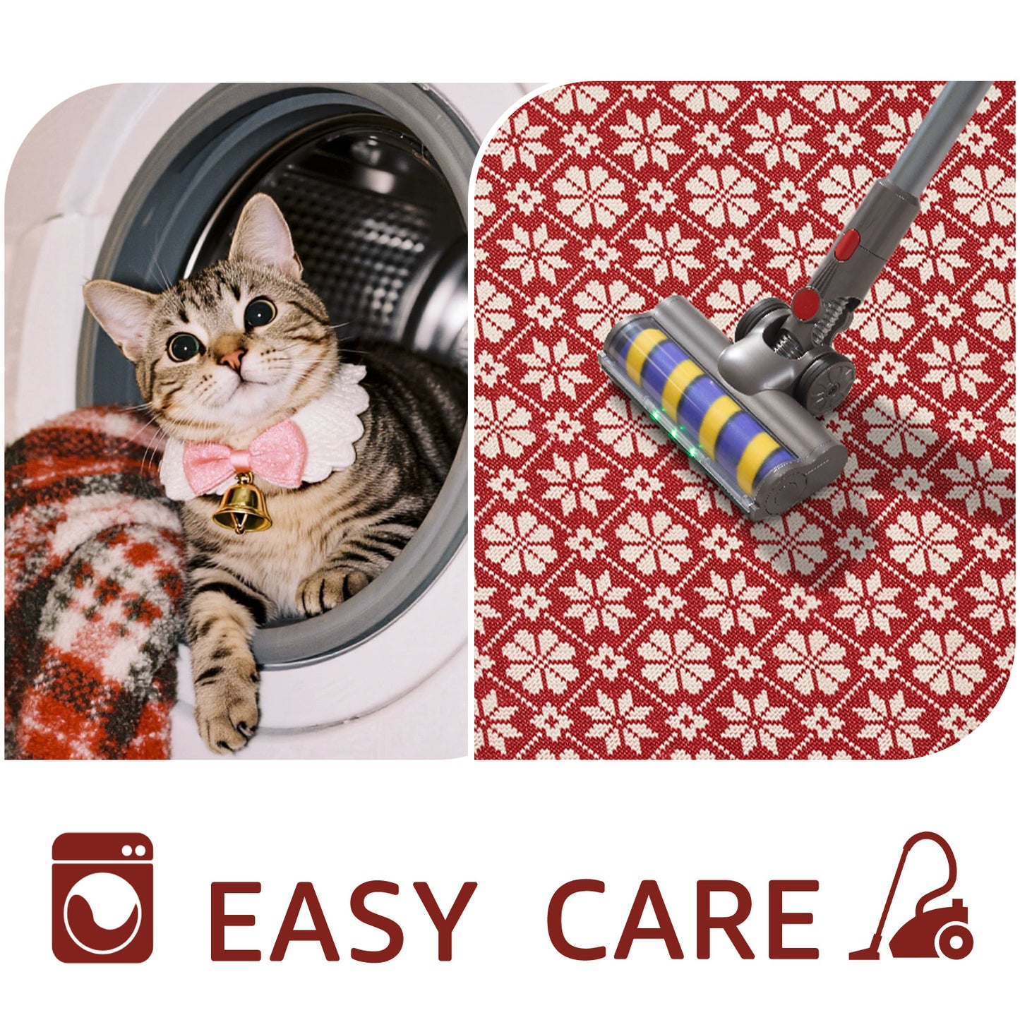 RUGKING Christmas Rug for Entryway Kitchen Knit Inspired Small Holiday Rug for Porch Bathroom Snowflake and Clover Printed Winter Xmas Decor Washable Doormat for Bedroom Non Slip