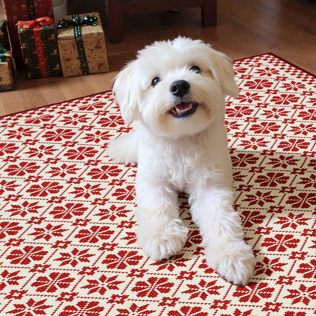 RUGKING Christmas Rug for Entryway Kitchen Knit Inspired Small Holiday Rug for Porch Bathroom Snowflake and Clover Printed Winter Xmas Decor Washable Doormat for Bedroom Non Slip