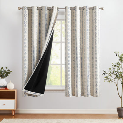 Curtainking Blackout Curtains for Livingroom Bedroom Farmhouse Boho Curtains Geometric Striped Grommet Room Darkening Thermal Insulated Window Drapes 2 Panels