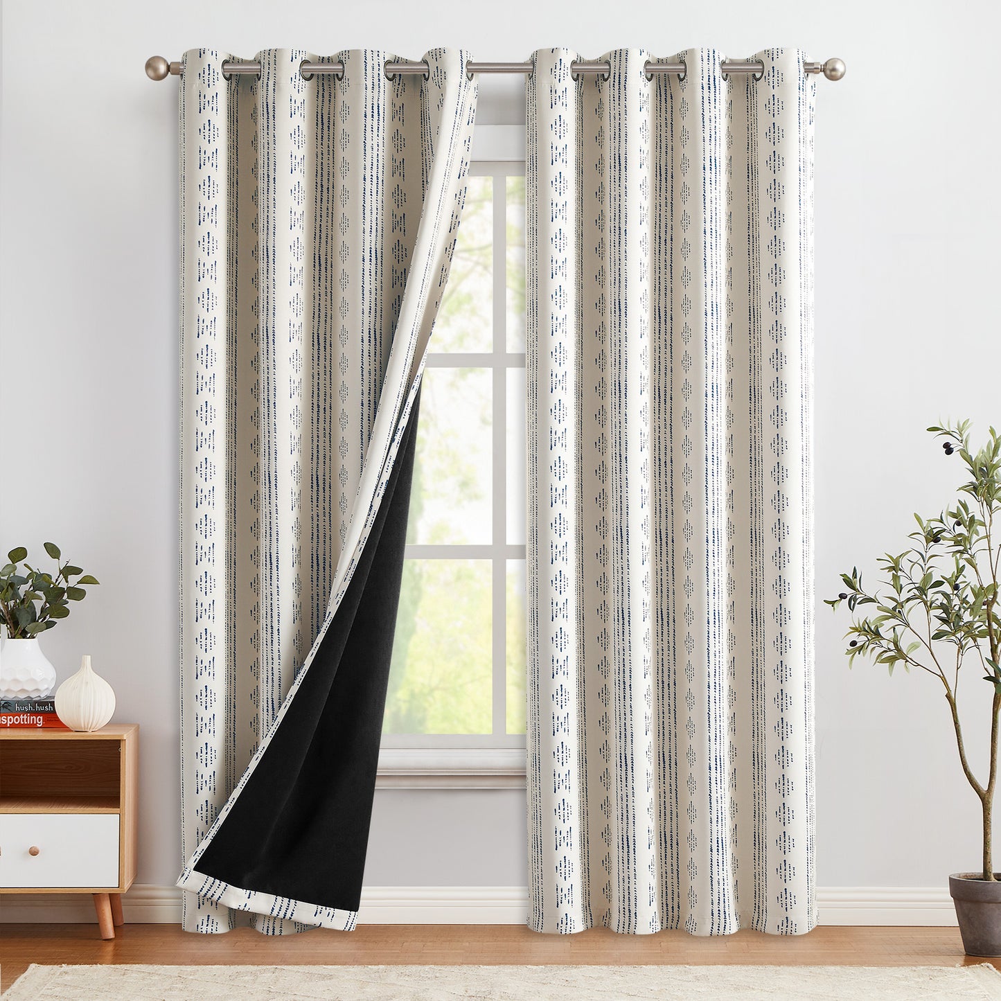 Curtainking Blackout Curtains for Livingroom Bedroom Farmhouse Boho Curtains Geometric Striped Grommet Room Darkening Thermal Insulated Window Drapes 2 Panels