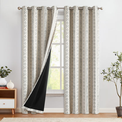 Curtainking Blackout Curtains for Livingroom Bedroom Farmhouse Boho Curtains Geometric Striped Grommet Room Darkening Thermal Insulated Window Drapes 2 Panels