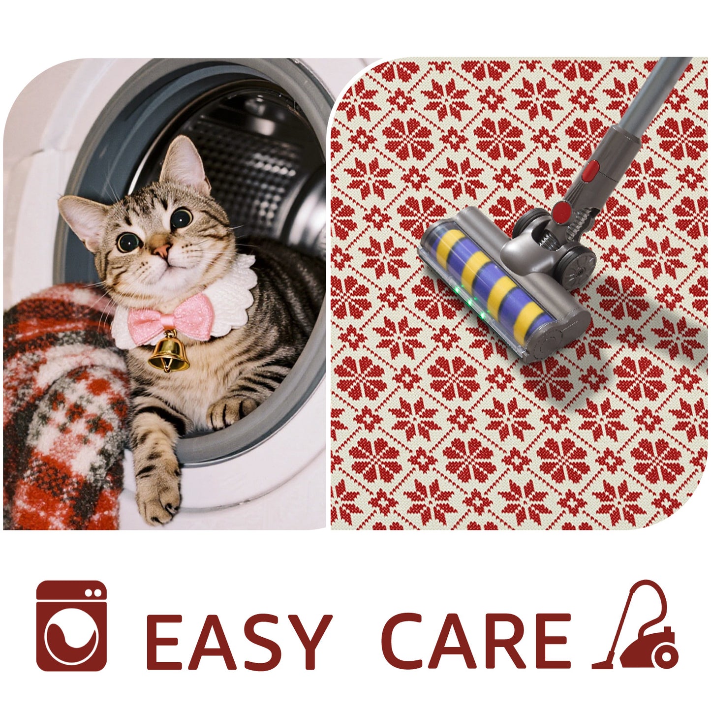 RUGKING Christmas Rug for Entryway Kitchen Knit Inspired Small Holiday Rug for Porch Bathroom Snowflake and Clover Printed Winter Xmas Decor Washable Doormat for Bedroom Non Slip