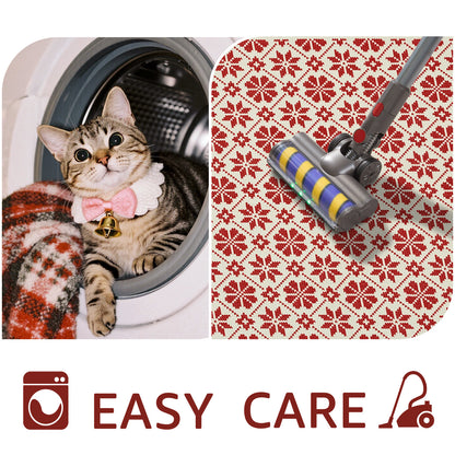 RUGKING Christmas Rug for Entryway Kitchen Knit Inspired Small Holiday Rug for Porch Bathroom Snowflake and Clover Printed Winter Xmas Decor Washable Doormat for Bedroom Non Slip