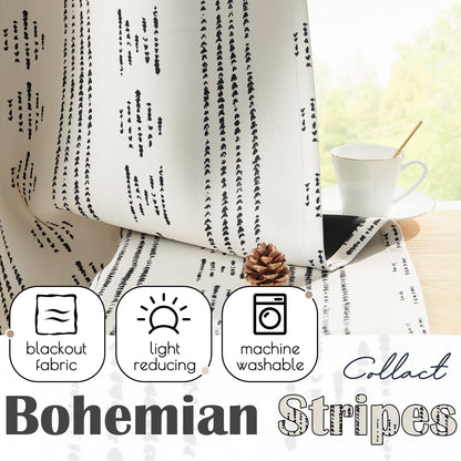 Curtainking Blackout Curtains for Livingroom Bedroom Farmhouse Boho Curtains Geometric Striped Grommet Room Darkening Thermal Insulated Window Drapes 2 Panels
