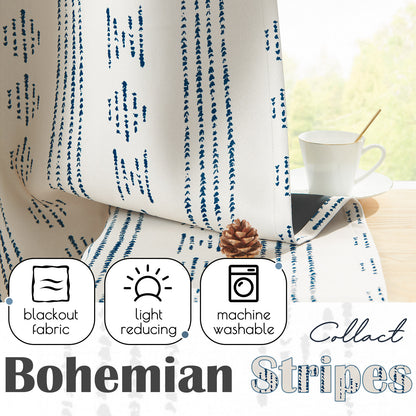 Curtainking Blackout Curtains for Livingroom Bedroom Farmhouse Boho Curtains Geometric Striped Grommet Room Darkening Thermal Insulated Window Drapes 2 Panels