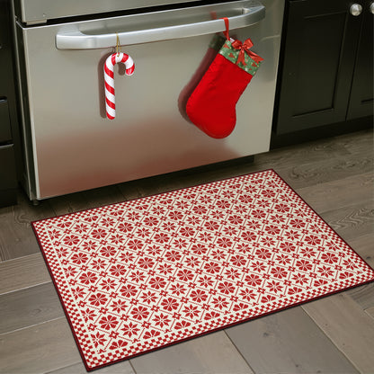 RUGKING Christmas Rug for Entryway Kitchen Knit Inspired Small Holiday Rug for Porch Bathroom Snowflake and Clover Printed Winter Xmas Decor Washable Doormat for Bedroom Non Slip