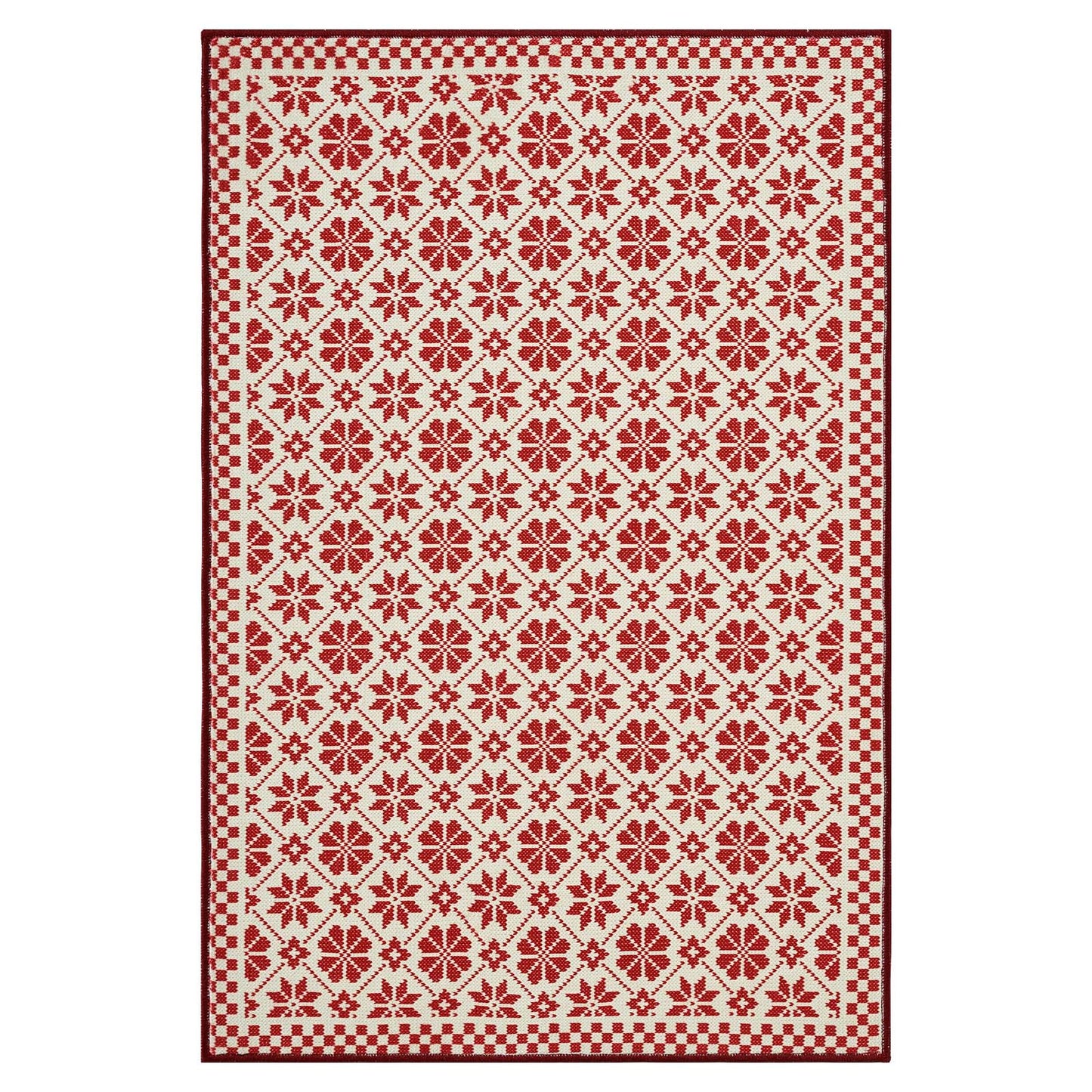 RUGKING Farmhouse Christmas Door Mat Snowflake Washable Rug for Entryway Kitchen Holiday Decor Red and Ivory