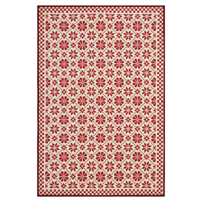 RUGKING Farmhouse Christmas Door Mat Snowflake Washable Rug for Entryway Kitchen Holiday Decor Red and Ivory