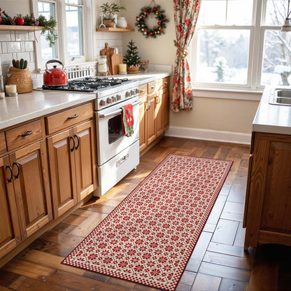 RUGKING Christmas Rug for Entryway Kitchen Knit Inspired Small Holiday Rug for Porch Bathroom Snowflake and Clover Printed Winter Xmas Decor Washable Doormat for Bedroom Non Slip