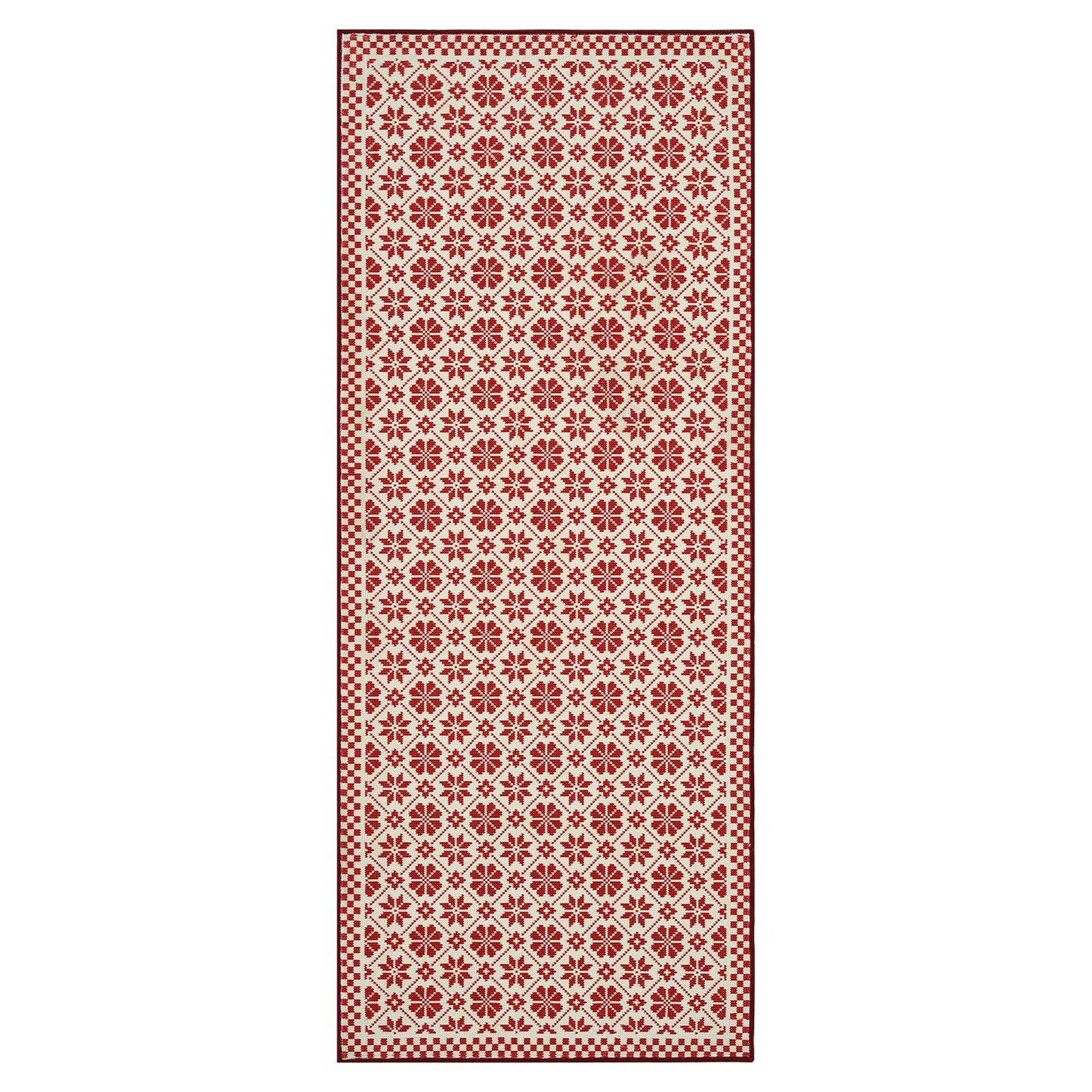 RUGKING Farmhouse Christmas Door Mat Snowflake Washable Rug for Entryway Kitchen Holiday Decor Red and Ivory