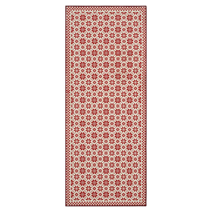 RUGKING Farmhouse Christmas Door Mat Snowflake Washable Rug for Entryway Kitchen Holiday Decor Red and Ivory