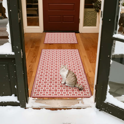 RUGKING Christmas Rug for Entryway Kitchen Knit Inspired Small Holiday Rug for Porch Bathroom Snowflake and Clover Printed Winter Xmas Decor Washable Doormat for Bedroom Non Slip
