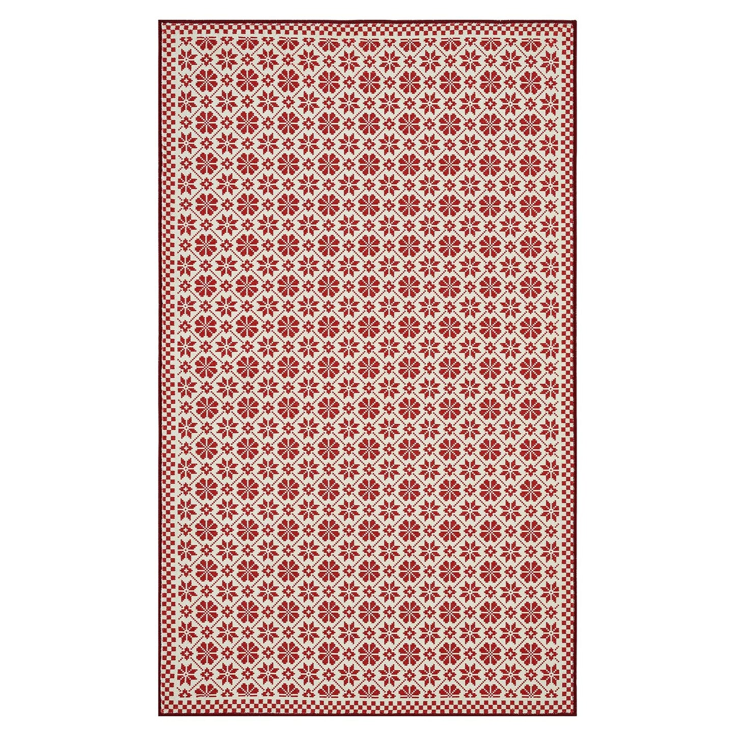 RUGKING Farmhouse Christmas Door Mat Snowflake Washable Rug for Entryway Kitchen Holiday Decor Red and Ivory