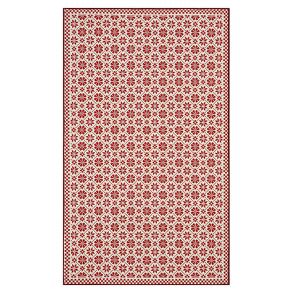RUGKING Farmhouse Christmas Door Mat Snowflake Washable Rug for Entryway Kitchen Holiday Decor Red and Ivory