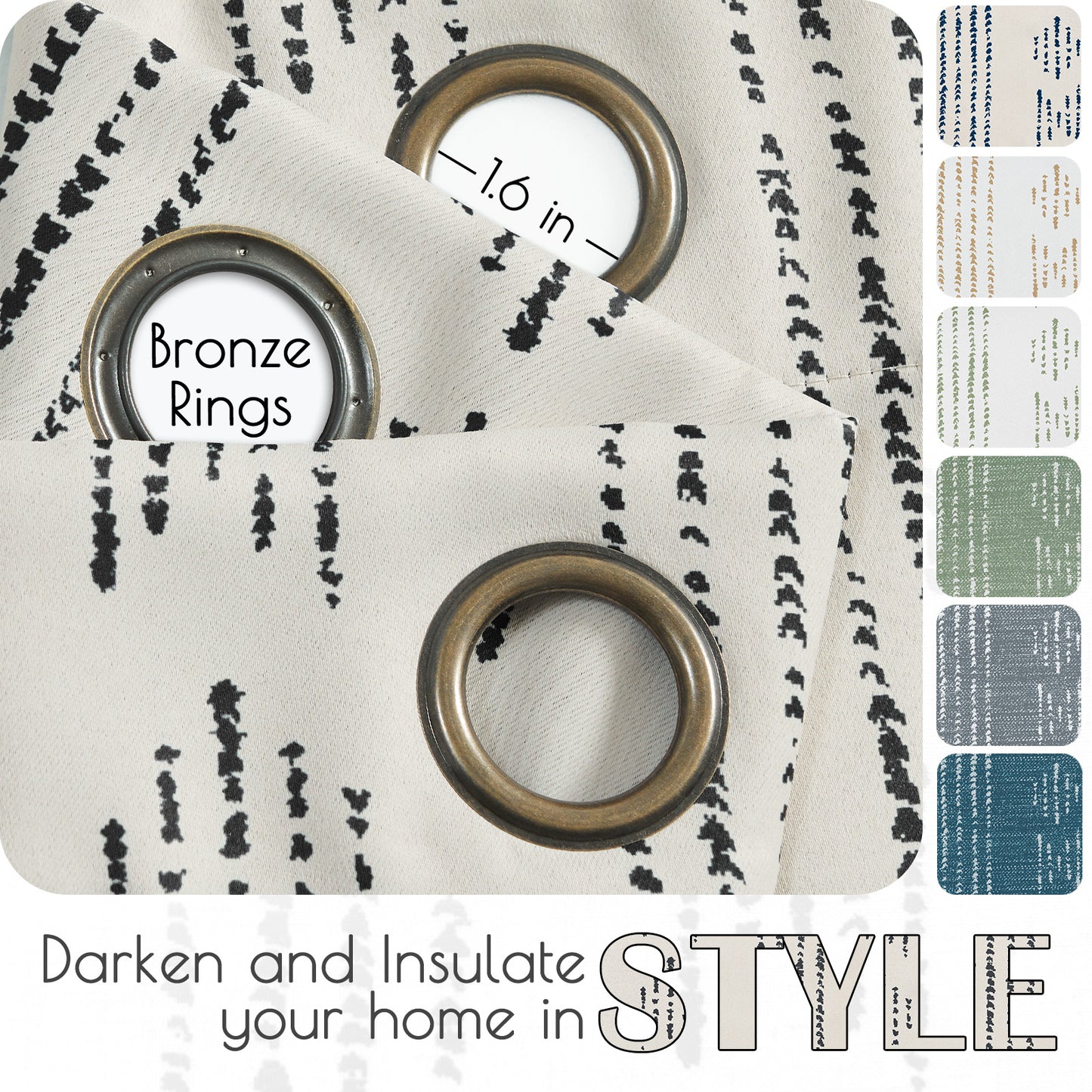 Curtainking Blackout Curtains for Livingroom Bedroom Farmhouse Boho Curtains Geometric Striped Grommet Room Darkening Thermal Insulated Window Drapes 2 Panels