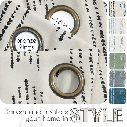 Curtainking Blackout Curtains for Livingroom Bedroom Farmhouse Boho Curtains Geometric Striped Grommet Room Darkening Thermal Insulated Window Drapes 2 Panels