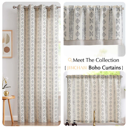 TOPICK Boho Linen Kitchen Curtains ,  Striped Farmhouse Cafe Curtains, Light Filtering Rod Pocket Small Curtains for Kitchen (Set of 2)