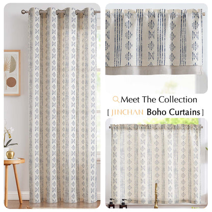 TOPICK Boho Linen Kitchen Curtains ,  Striped Farmhouse Cafe Curtains, Light Filtering Rod Pocket Small Curtains for Kitchen (Set of 2)