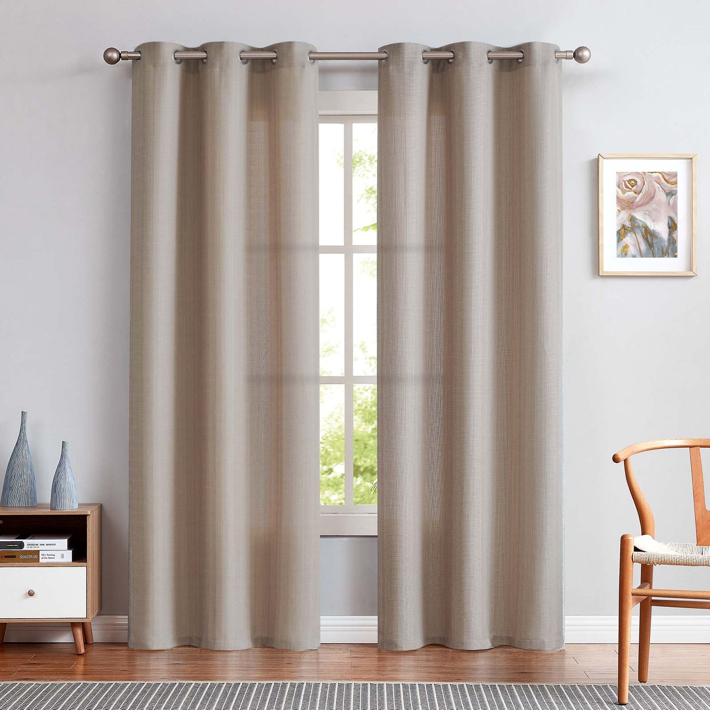 Curtainking Linen Textured Curtains Bedroom Living Room Window Curtain Set Light Filtering Drapes Grommet Top 2 Panels