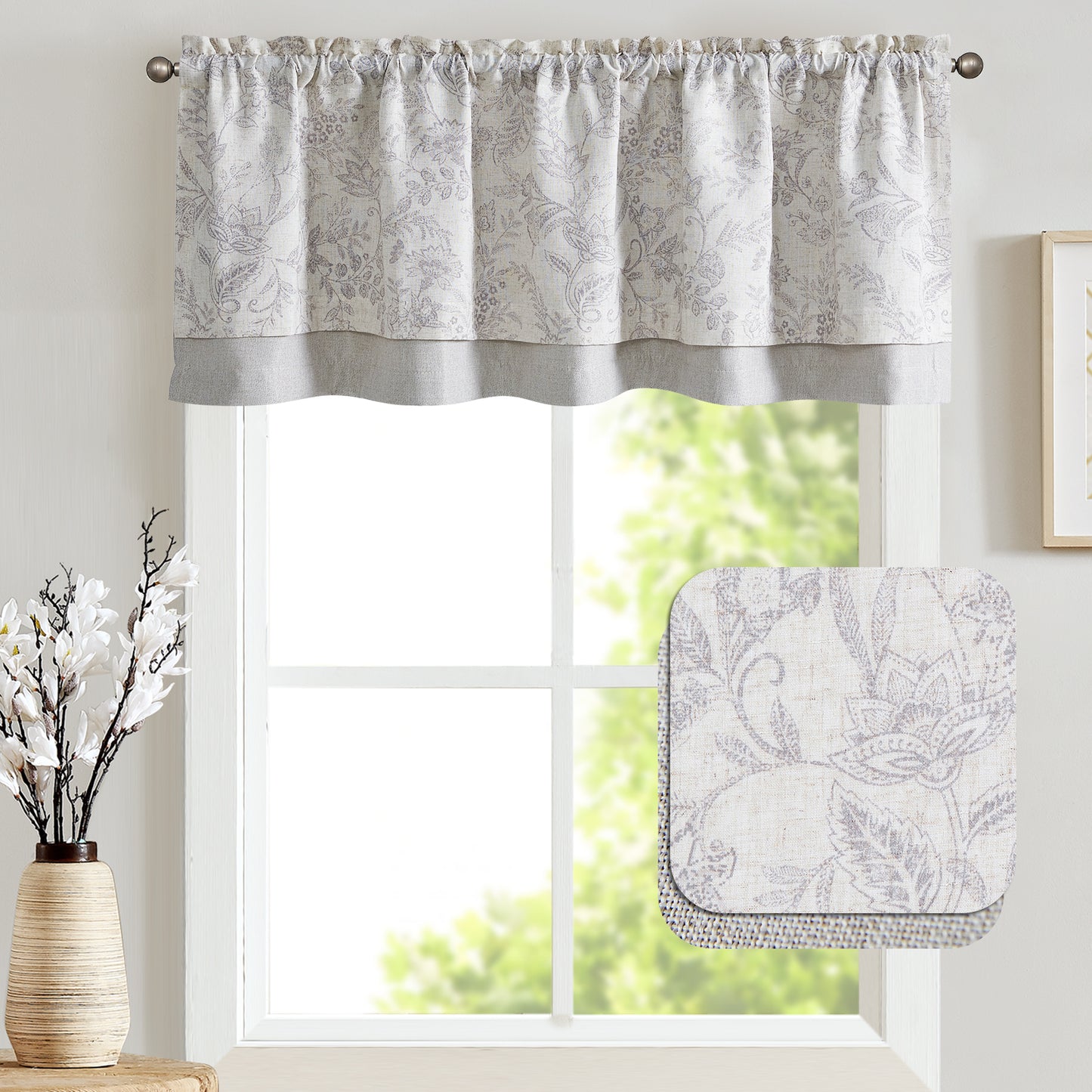 Curtainking Rod Pocket Linen Valance Curtain Double Layer Valance for Kitchen 1 Panel