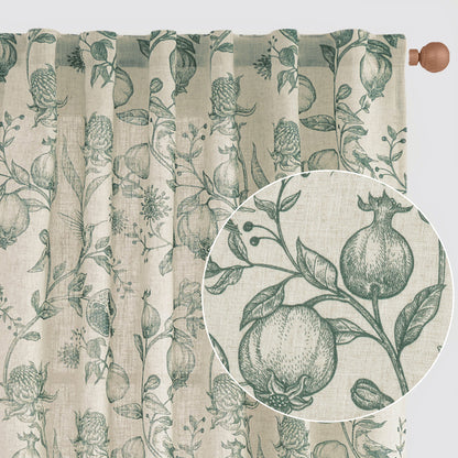 CURTAINKING Linen Curtains Floral Curtains for Living Room French Curtains Back Tab Light Filtering Toile Print Farmhouse Bedroom Curtains Window Curtain Set 2 Panels