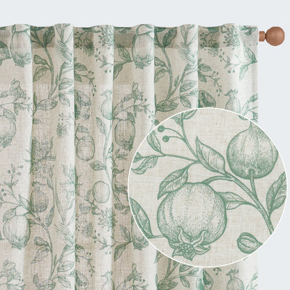 CURTAINKING Linen Curtains Floral Curtains for Living Room French Curtains Back Tab Light Filtering Toile Print Farmhouse Bedroom Curtains Window Curtain Set 2 Panels