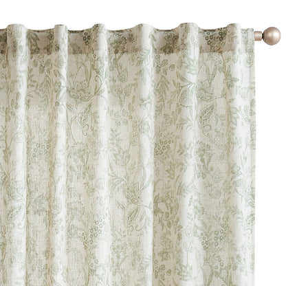 Curtainking Floral Curtains Linen Farmhouse Curtains for Living Room Country Curtains Back Tab Semi Sheer Curtains Light Filtering 2 Panels