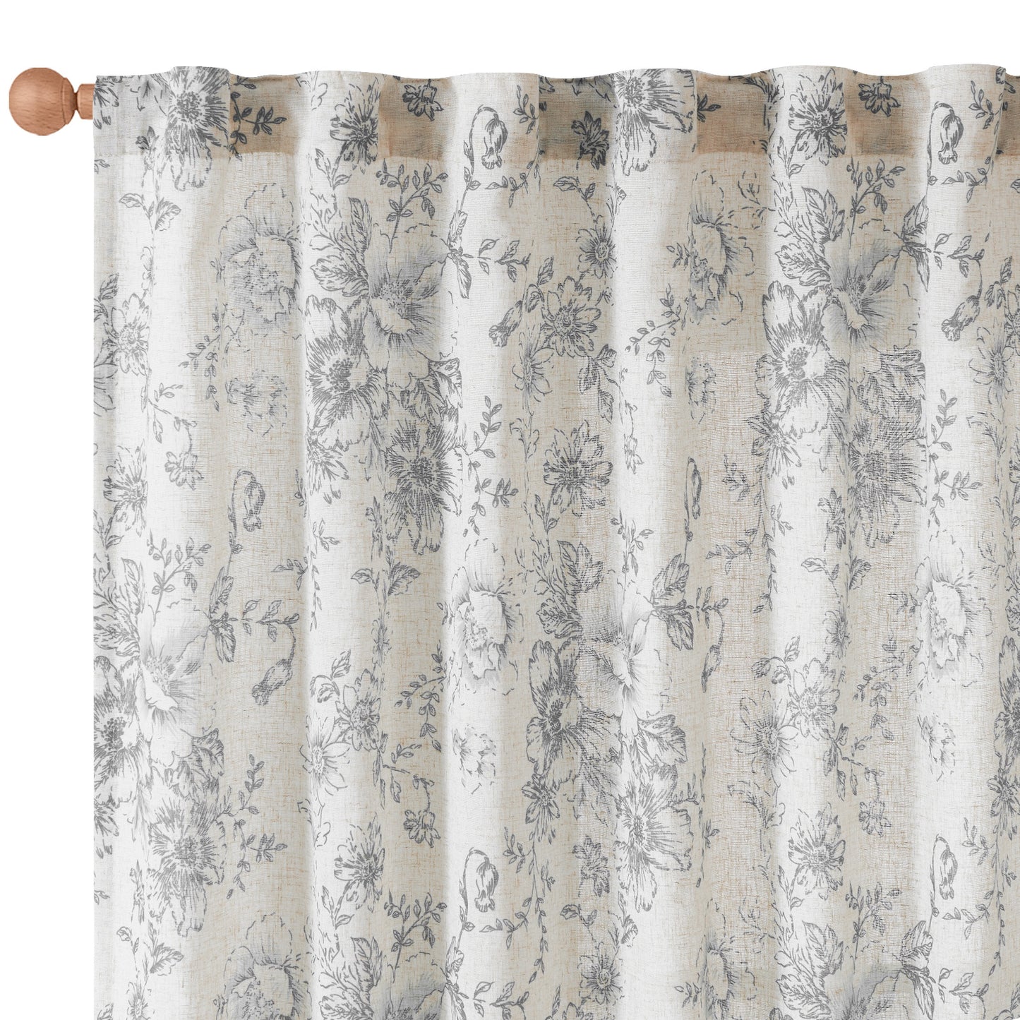 CURTAINKING Linen Curtains Floral Curtains for Living Room Curtains Rod Pocket Back Tab Farmhouse Peony Flower Patterned Drapes Bedroom Window Curtain Set 2 Panels