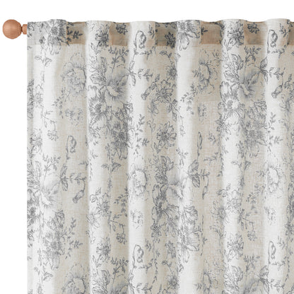 CURTAINKING Linen Curtains Floral Curtains for Living Room Curtains Rod Pocket Back Tab Farmhouse Peony Flower Patterned Drapes Bedroom Window Curtain Set 2 Panels