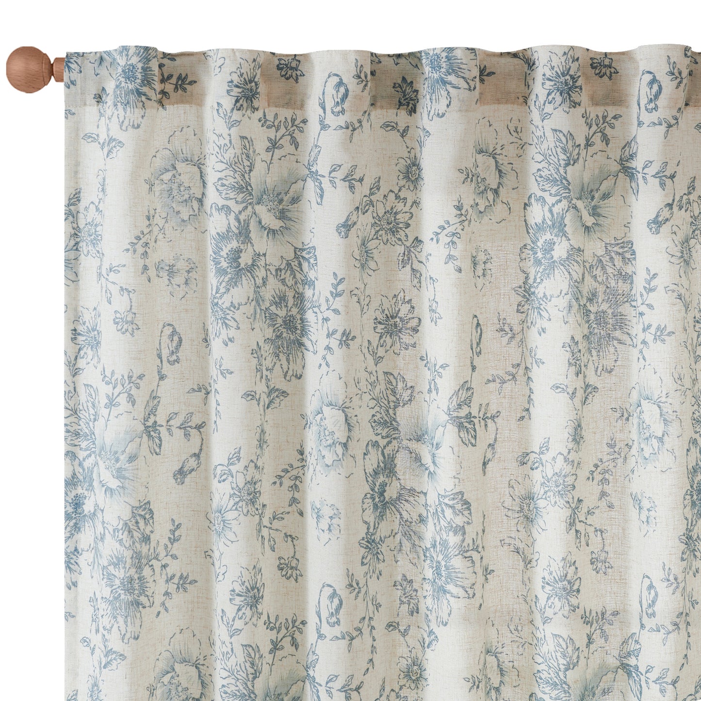 CURTAINKING Linen Curtains Floral Curtains for Living Room Curtains Rod Pocket Back Tab Farmhouse Peony Flower Patterned Drapes Bedroom Window Curtain Set 2 Panels