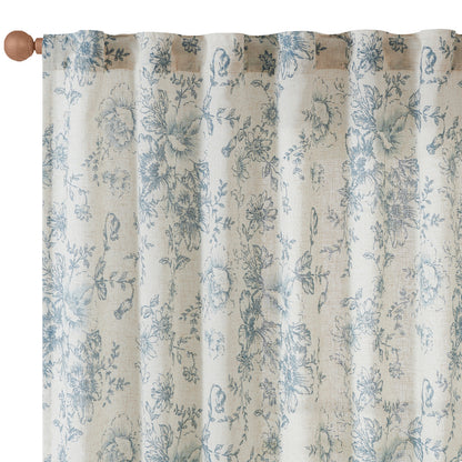 CURTAINKING Linen Curtains Floral Curtains for Living Room Curtains Rod Pocket Back Tab Farmhouse Peony Flower Patterned Drapes Bedroom Window Curtain Set 2 Panels