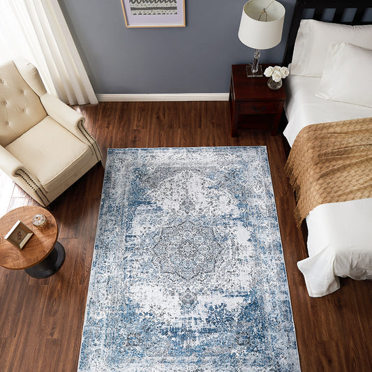 Jinchan Persian Distressed Floral Light Blue Foldable Area Rug