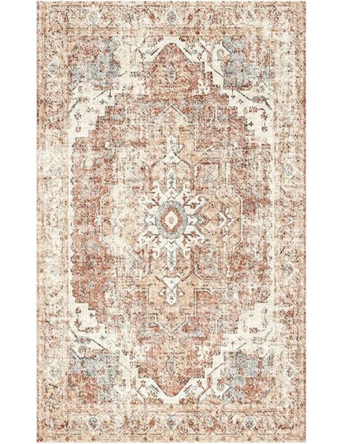 Jinchan Vintage Medallion Distressed Brick Red Foldable Area Rug