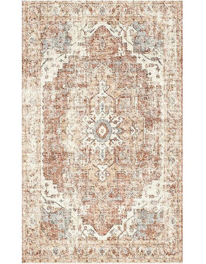 Jinchan Vintage Medallion Distressed Brick Red Foldable Area Rug