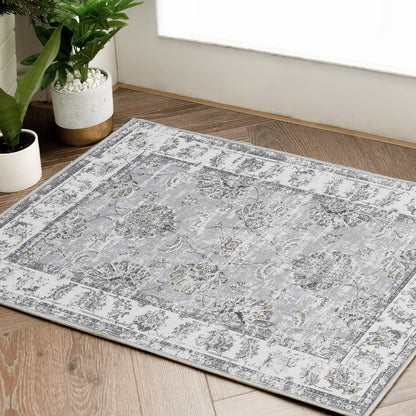 Jinchan Retro Vintage Persian Floral Foldable Grey Area Rug