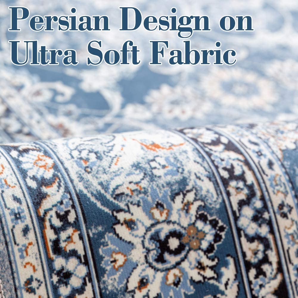 Jinchan Persian Distressed Floral Navy Blue Foldable Area Rug