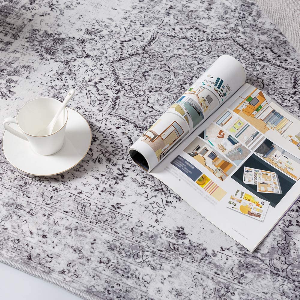Jinchan Persian Distressed Floral Grey Foldable Area Rug