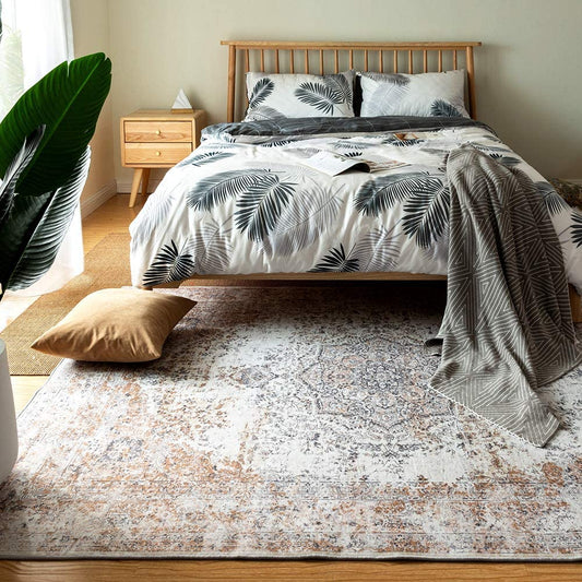 Jinchan Persian Distressed Floral Taupe Foldable Area Rug