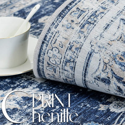 Topick Retro Vintage Persian Floral Foldable Dark Blue Area Rug