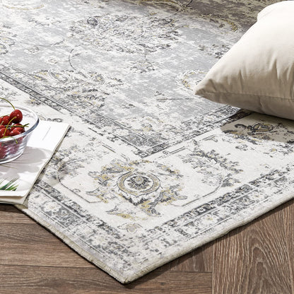 Jinchan Retro Vintage Persian Floral Foldable Grey Area Rug
