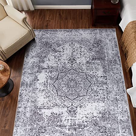 Jinchan Persian Distressed Floral Grey Foldable Area Rug