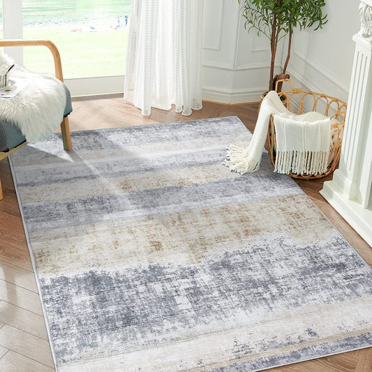 Modern Contemporary Abstract Gold Grey Area Rugs