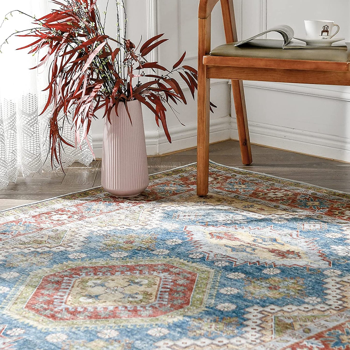 Vintage Persian Geometric Dark Red Area Rug